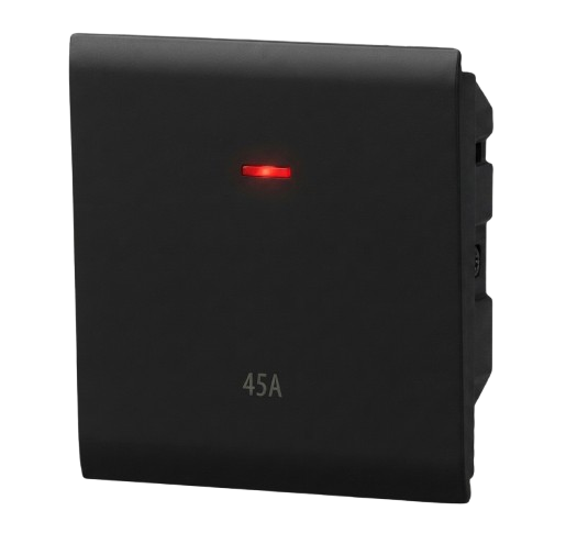 45 Amp 72 mm Single Air Conditioning Switch Socket, Matte Black, Evo Piano.